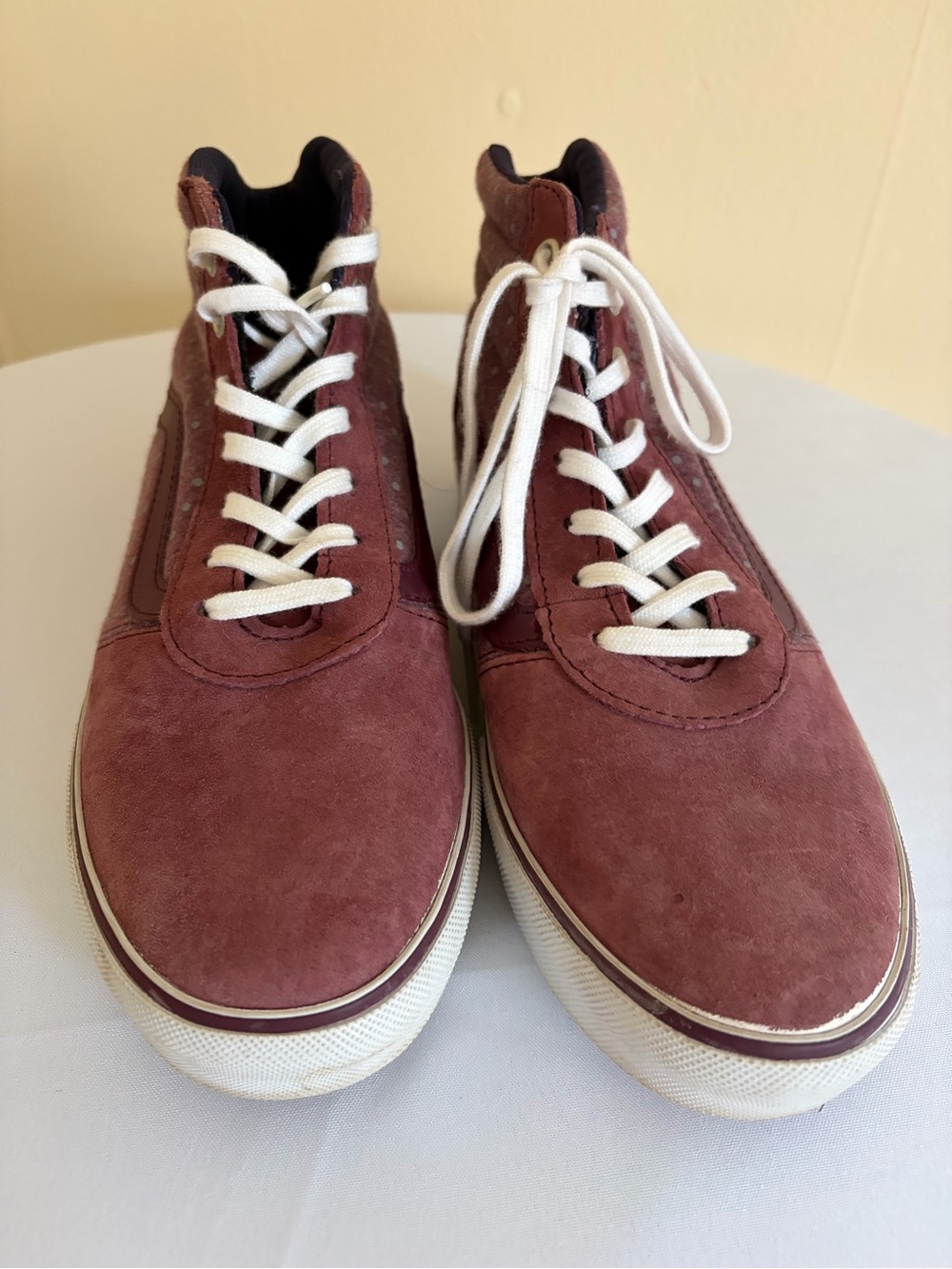 Vans Women’s High-Top Suede Sneakers in Dusty Rose with White Laces